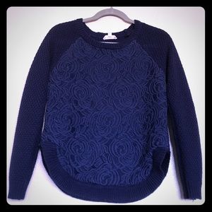 Cloud Chaser Navy Blue Rose Lace Sweater size M